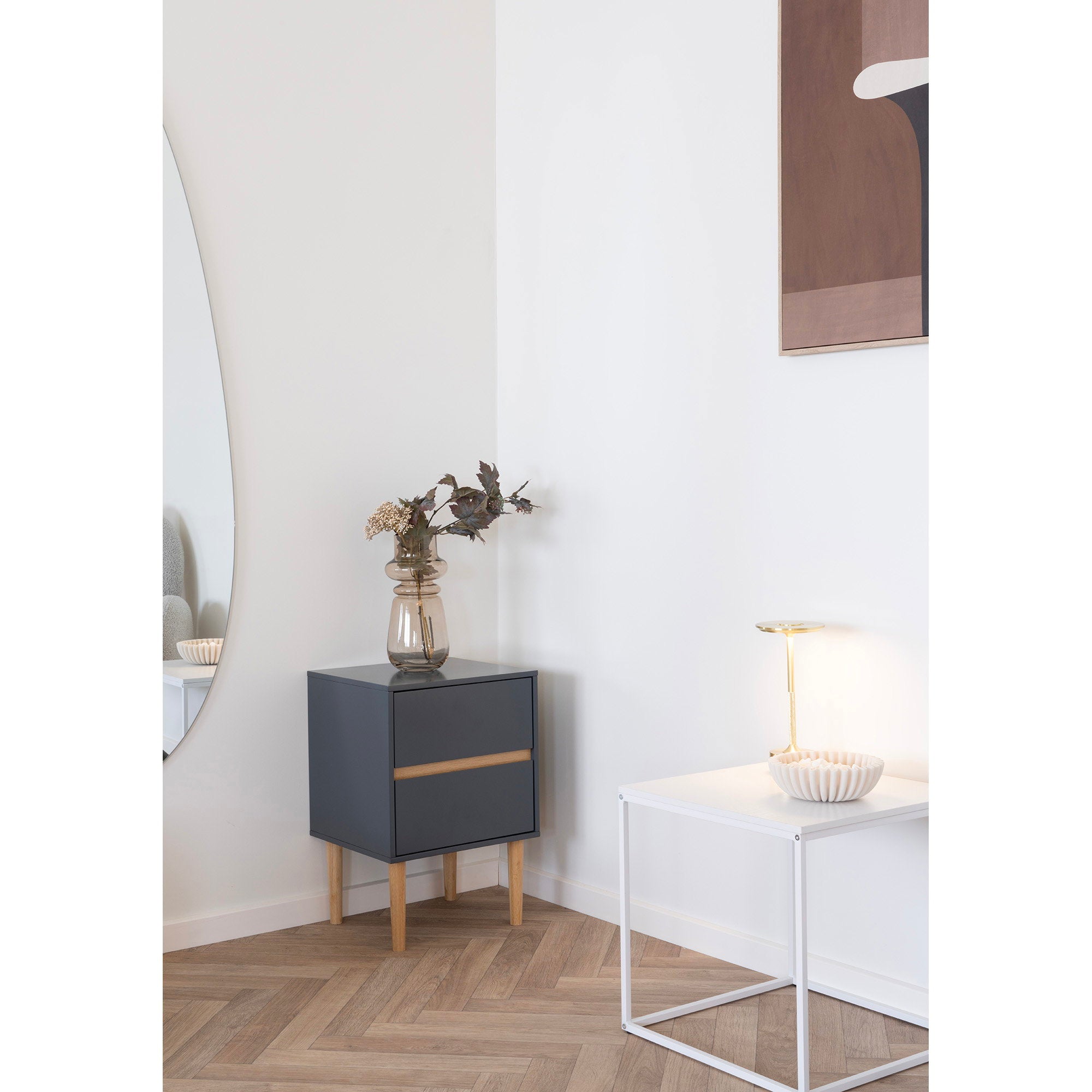 Bisley Side Table - Side Table, painted wood, 2 drawers, dark grey 40x35x55 cm