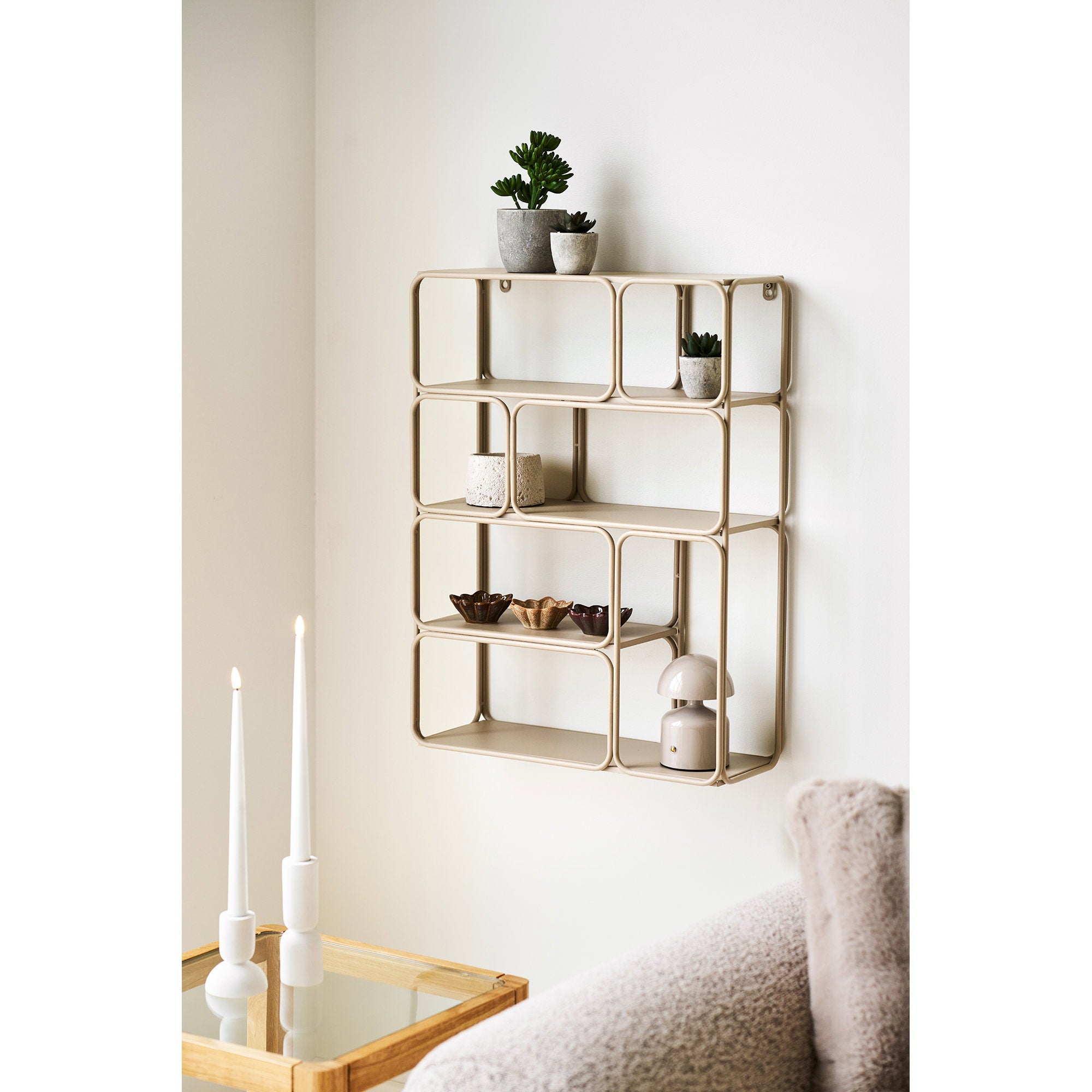 Lanciano Wall Shelf - Wall shelf, metal, beige 48x18x64 cm