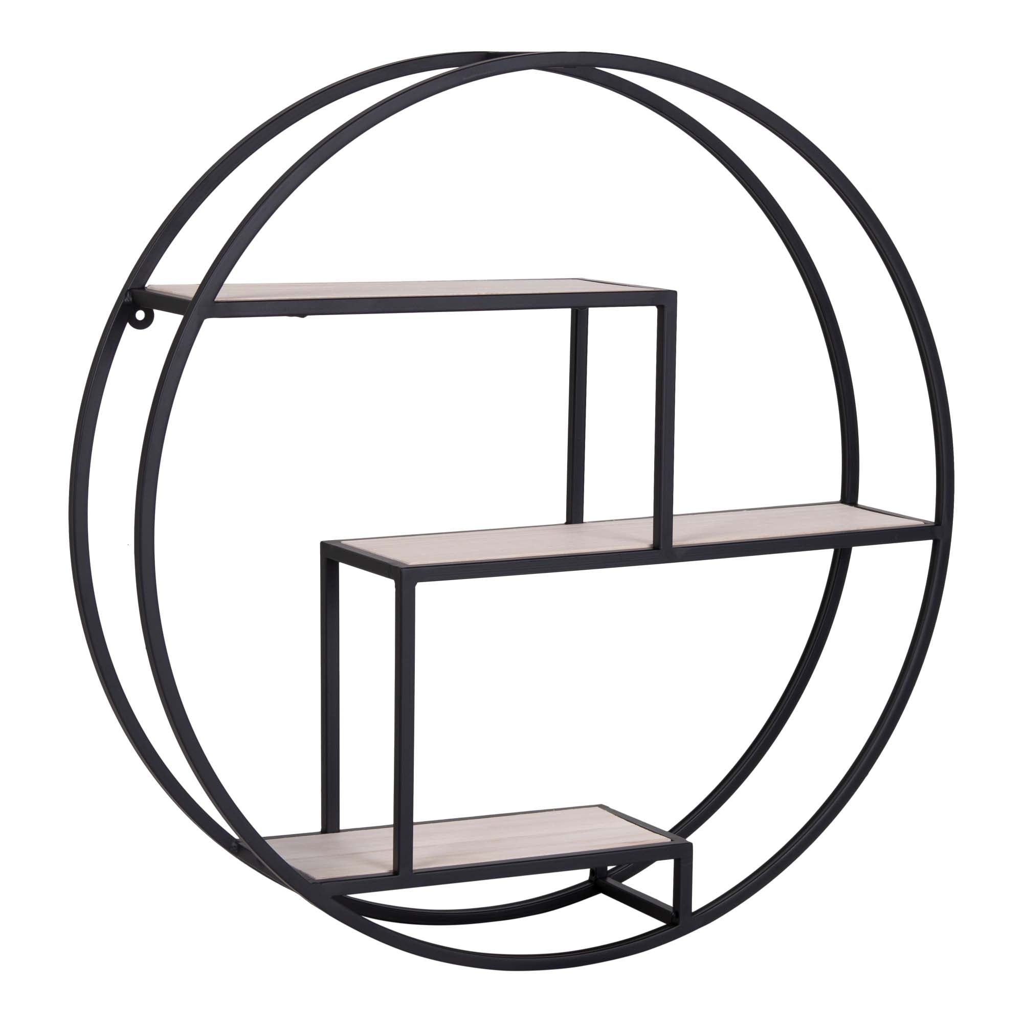 Rotterdam Wall Shelf - Wall shelf, wood shelves, black frame ø62x14 cm