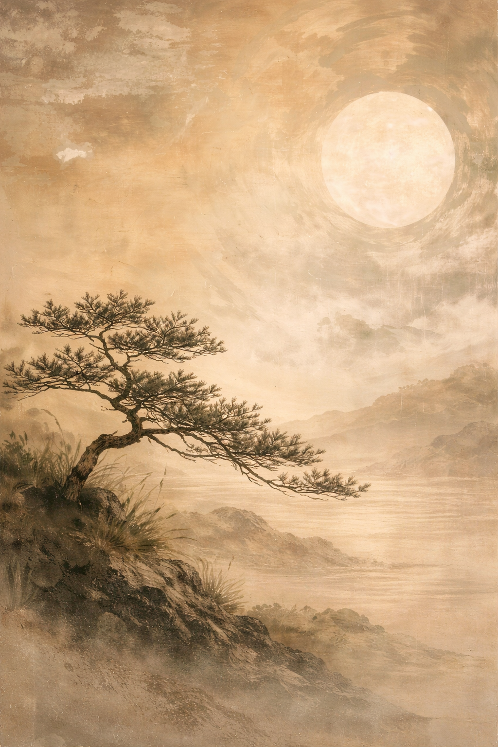 Wandelende dennenboom onder de volle maan